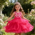 thumbnail image 2 of FhsagQ Robe de Fête Sans Manches pour Fille, Robe à Volants, Robe Tutu de Cérémonie pour Fille (Rose Vif Taille 2-3 Ans), 2 of 7