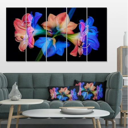 Abstract Blue Red Flower on Black - Extra Large Floral Wall Art ...