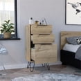 thumbnail image 4 of FM Furniture London Commode Moderne en Métal avec 3 Tiroirs et 4 Pieds en Chêne Clair, 4 of 7