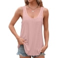 thumbnail image 4 of Camiseta sin mangas para mujer con ojales bordados, cuello redondo, camisetas sin mangas, ajuste holgado, camisas sin mangas de verano, blusa informal fluida, 4 of 4