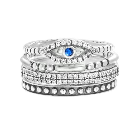 Oxidized Dragon Ring - Cubic Zirocnia Evil Eye Beaded and Polished Stackable Ring in Oxidized Sterling Silver