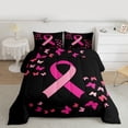 thumbnail image 2 of Feelyou Black Pink Ribbon Full Size Comforter Sets, Cartoon Dreamy Butterfly Bedding Comforter Set, Awareness Hope Theme Reversible Bedding Sets, Luxury Bedroom Decor, 3-Piece, 2 of 8