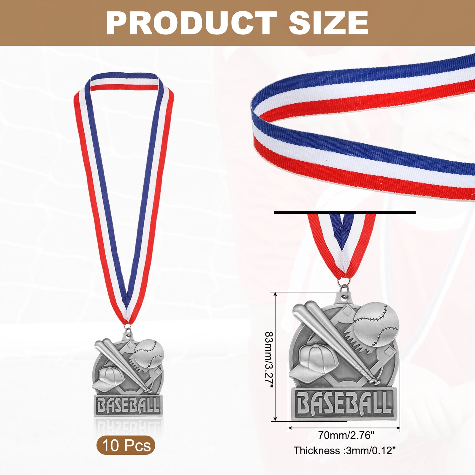 Uxcell Baseball Games Court Award Medals with Ribbons, Winner Medals Prizes for Competitions Sports Party Silver