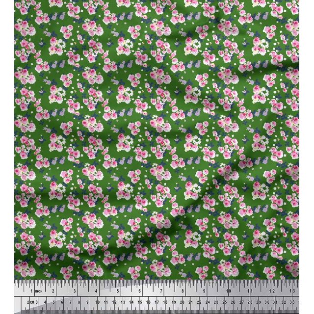 Soimoi Poly Georgette Fabric Flower Artistic Print Fabric by The Yard 42 Inch Wide