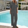 thumbnail image 2 of Enjoytime Travel Outfits for Women Solid Color 3/4 Sleeve Blouses Wide Leg Pants Loungewear Casual Loose Vacation Two Piece Set Dark Gray S, 2 of 8