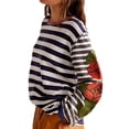 thumbnail image 2 of Sudadera Holgada con Bordado Afelpado para Mujer, Cuello Redondo, Larga, Diseño de Patchwork y Rayas en Bloques de Color Negro M, 2 of 8