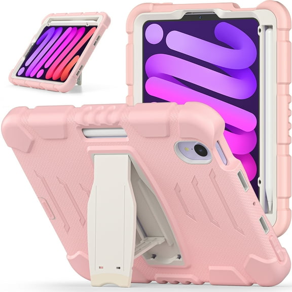 Allytechgroup for iPad Mini 7 Kids Case, for iPad Mini 6th/7th Generation Cases with Pencil Holder Kickstand Shockproof Protective Back Cover for iPad Mini 6/7 Case 8.3 Inch, Cherryblossomspink