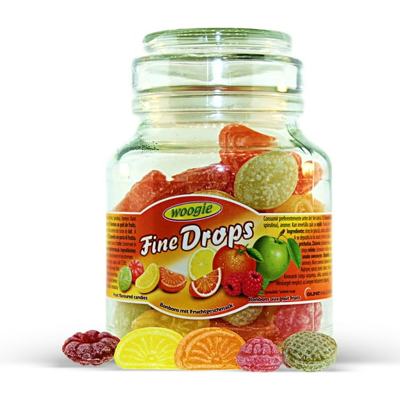 German Fine Drops Sanded Mix fruits Candy Mini Glass Jar 300gr (2 pcs)