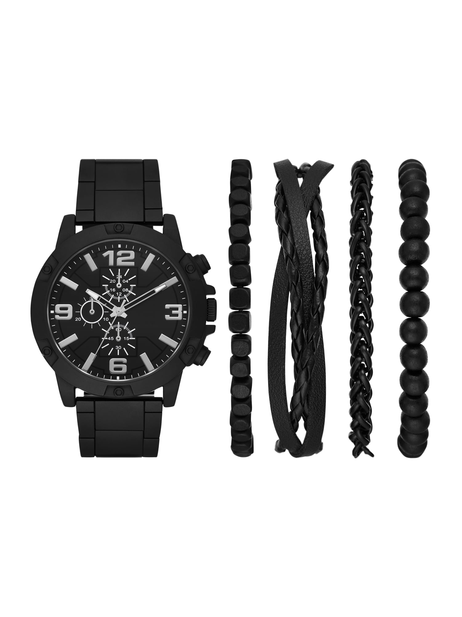 Folio Men s Matte Black Round Analog Bracelet Watch Layered Bracelets and Black Multi tool Gift Set FMDAL1152
