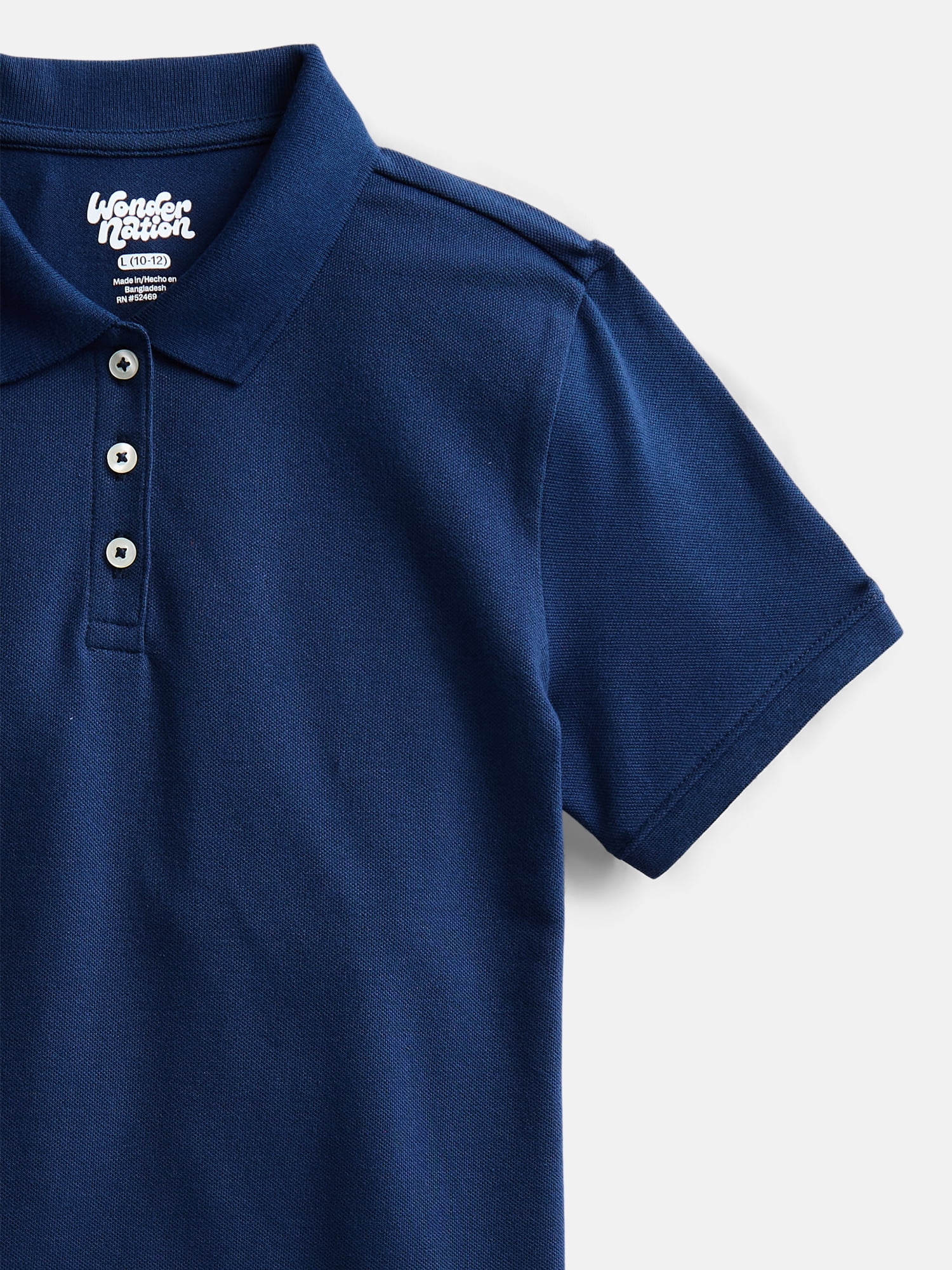 Wonder Nation Girls School Uniform Pique Polo Shirt with Short Sleeves, Size 4-18