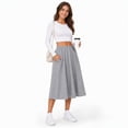 thumbnail image 4 of Women's Knit A-Line Midi Skirt with Side Pockets Elastic High Waist Loose Fit Casual Skirt for Work Daily Wear, 4 of 7
