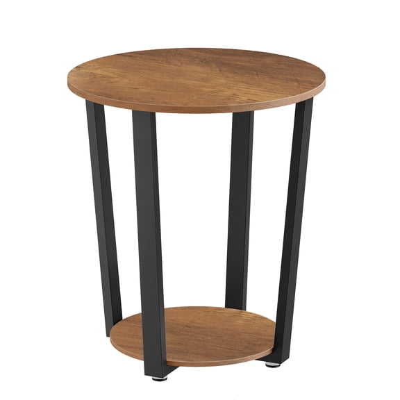 VASAGLE Round Side End Table, 2-Tier Accent Bedside Table with Storage Shelf, Easy Assembly, Nightstand for Small Spaces, Living Room, Bedroom, Honey Brown and Ink Black