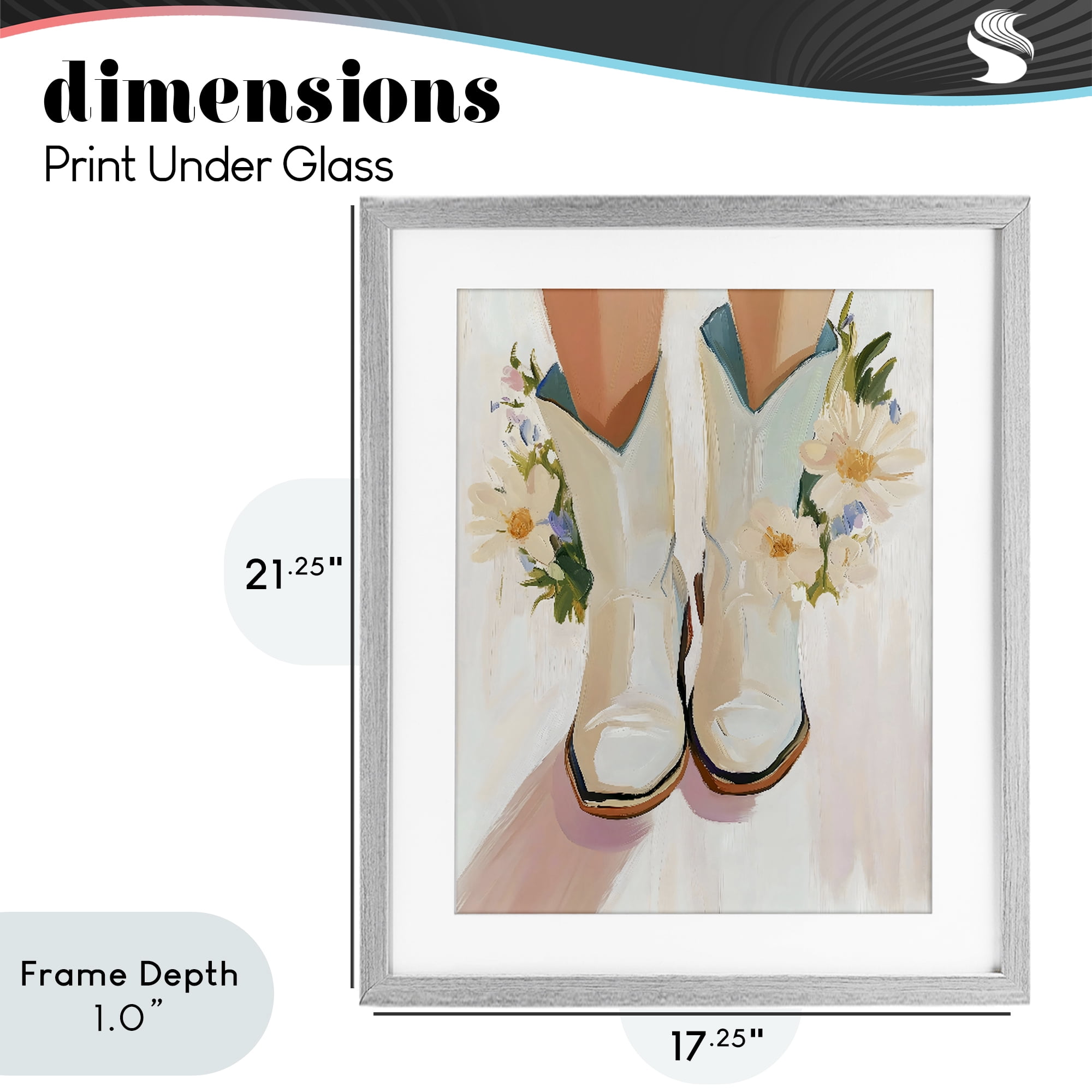 Stupell Industries Blooming Cowgirl Boots Gray Framed Print Under Glass, design by The Prints Vibe