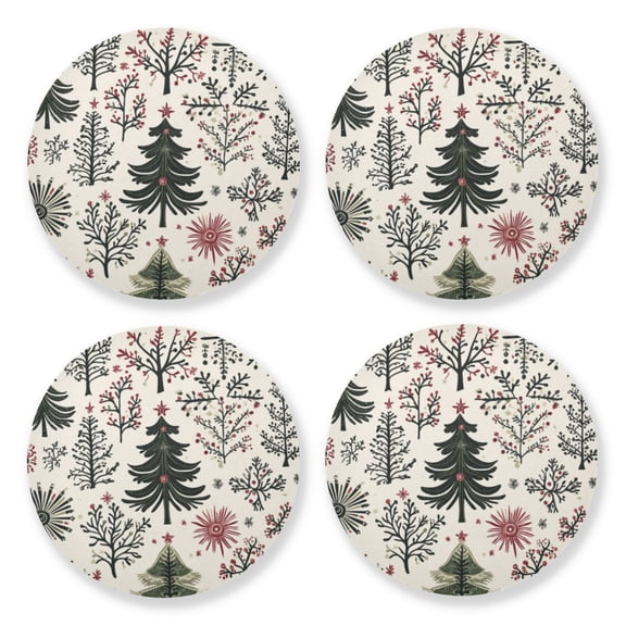 Qxltty Christmas Folk Art Pattern Wooden Coasters Set of 4 Fun and Practical Perfectly Non-Slip Warm Home Accent