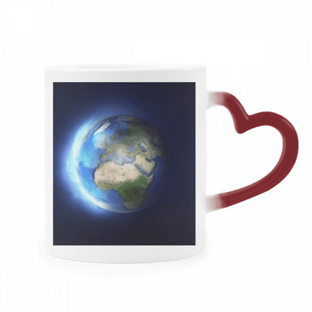 

Blue White Planet Earth Heat Sensitive Mug Red Color Changing Stoneware Cup