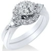 Pompeii 1 1/10ct Diamond Halo 3-Stone Engagement Ring 14K White Gold Round Wedding Set