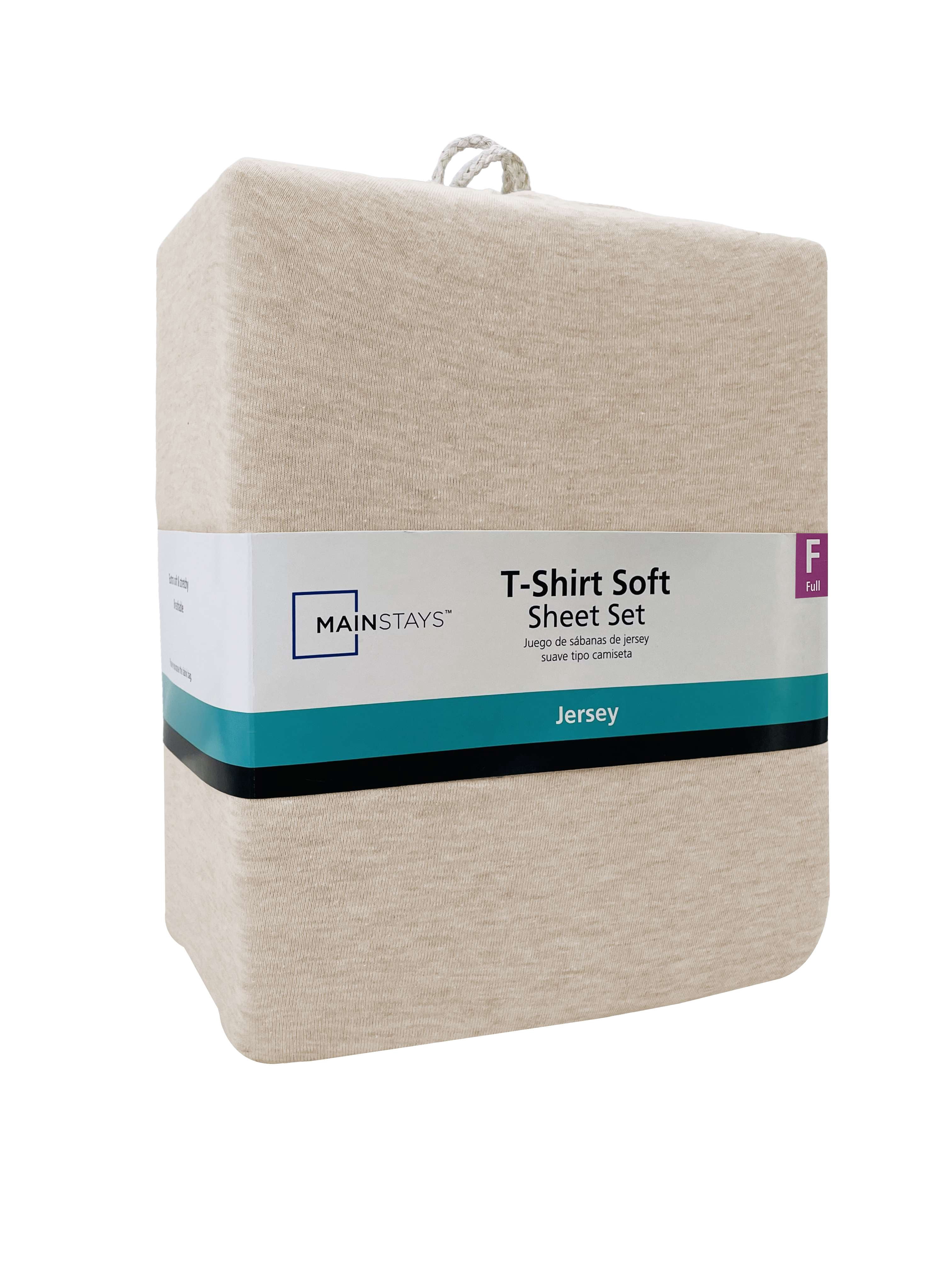 Mainstays Cotton Rich Extra Soft Jersey Bed Sheet Set, Full, Oatmeal Heather, 4 Pieces