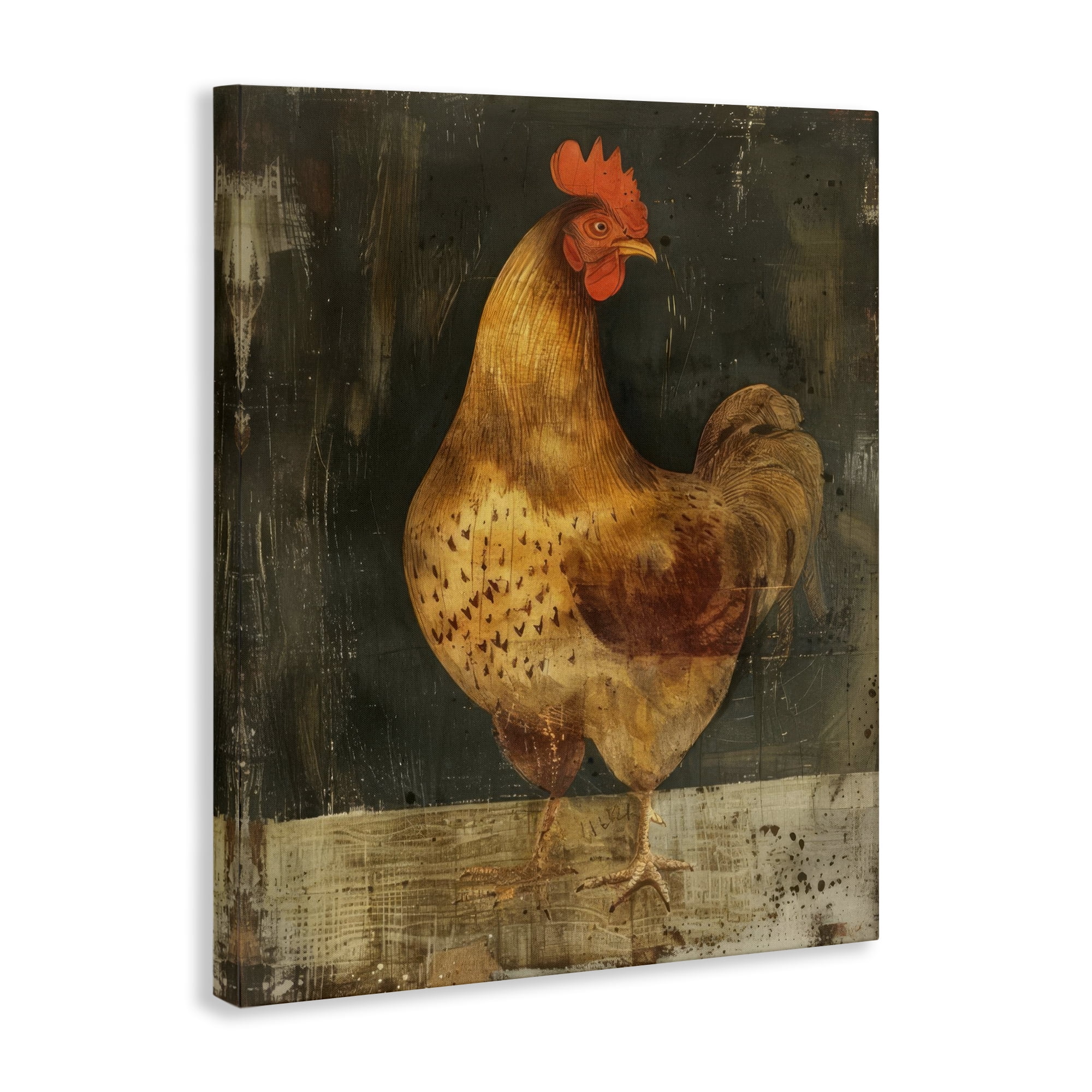 Stupell Industries Chicken on Rustic Background Animals Painting Wrapped Canvas Art Print Wall Art, 24 x 30