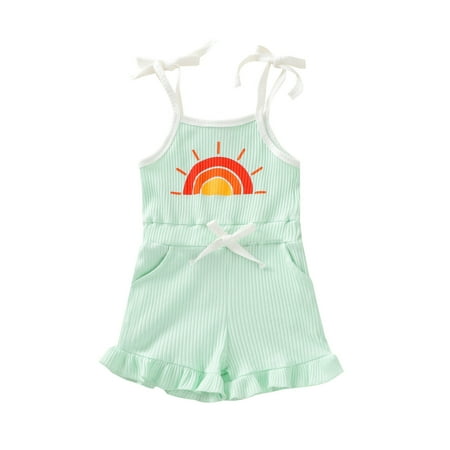 

Sunisery Newborn Baby Girls Tie Up Ribbed Romper Sun Spaghetti Strap Ruffle Jumpsuit Summer Sunsuit Outfits Mint Green 3-4 Years