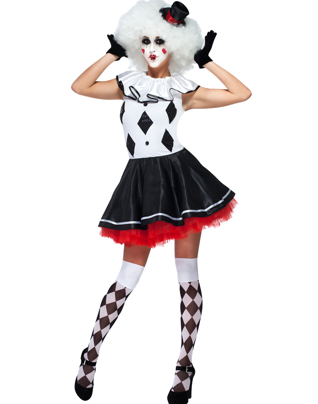 Party Jester Womens Harley Quinn Fancy Black White Clown Halloween ...