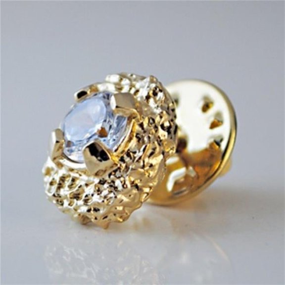 Designer Jewelry RM255 Mens Nugget and CZ Tie Tack Heavy Yellow Gold