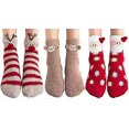 thumbnail image 1 of 3 Pairs Christmas Socks Women Cotton Winter Warm Christmas Socks Cartoon Pattern Reindeer Snowflake Santa Claus Socks For Women, 1 of 4