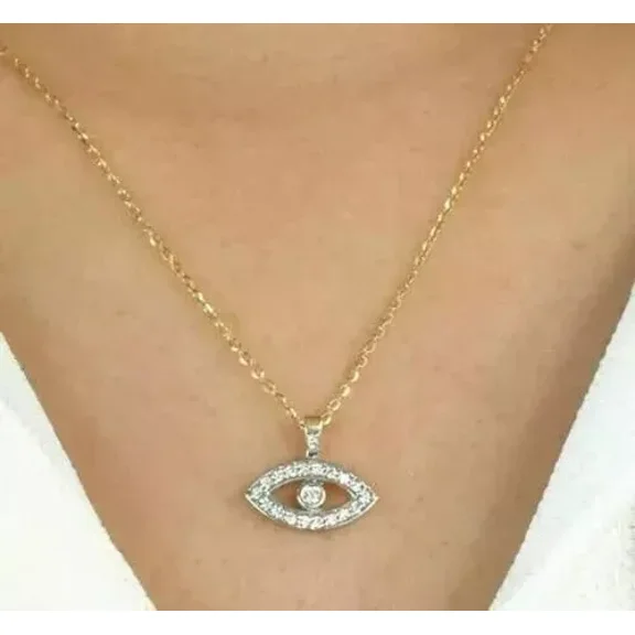2Ct Round Cut Lab Created Diamond Evil Eye Pendant 14K Yellow Gold Finish Silver