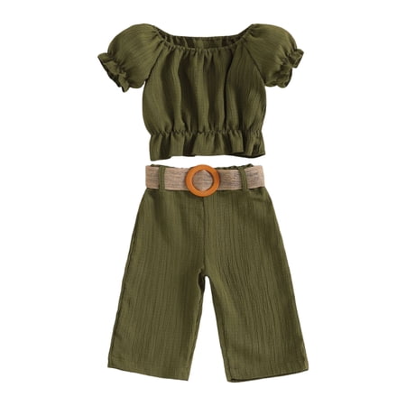 Zanarzt Toddler Girl Clothes Summer Sets Toddler Girl Birthday Outfit Ruffle Short Sleeve T Shirt Tops Pants Set Summer Bottoms Clothes Back to School Clothes Green 18-24 Months