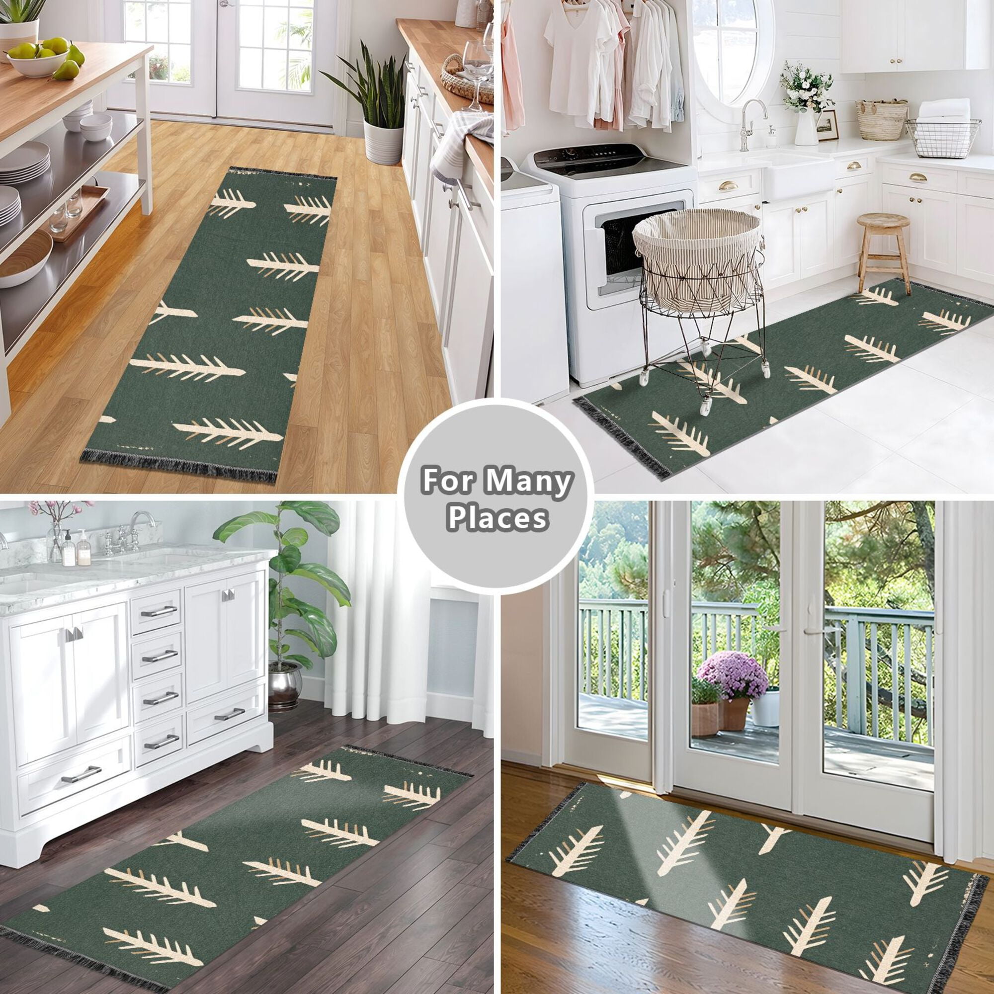 Yayeee Runner Rug for Bedroom 2'x6' Machine Washable Hallway Non Slip Mat, Beige Plants