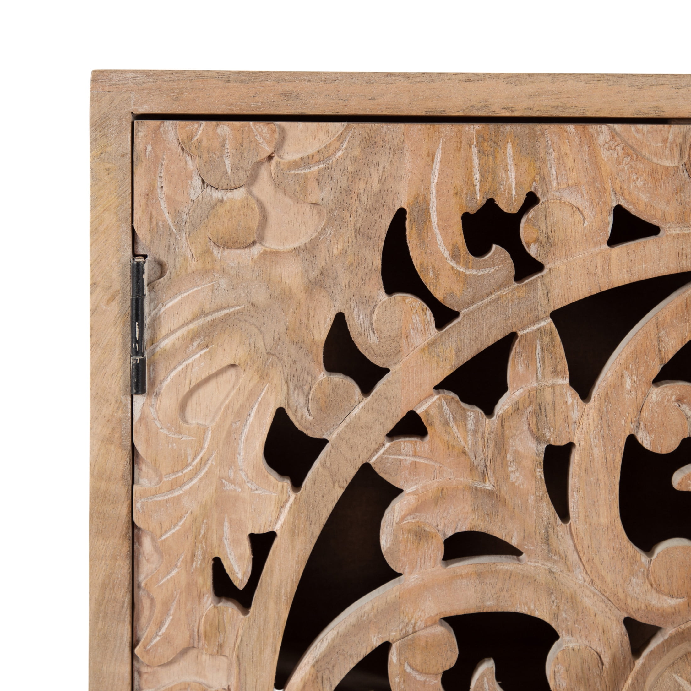 Kate and Laurel Saanvi Traditional Carved Wood Wall Cabinet, 20 x 6 x 20, Light Natural, Dimensional Over the Toilet Storage Cabinet for Bathroom Storage and Display