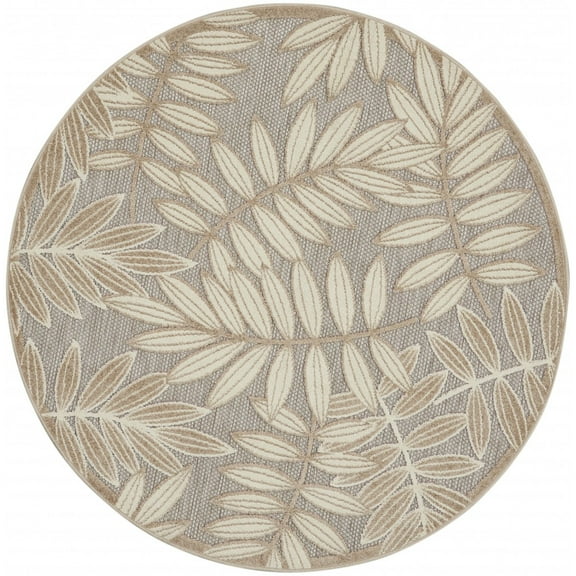 4â€™ Round Natural Leaves Indoor Outdoor Area Rug