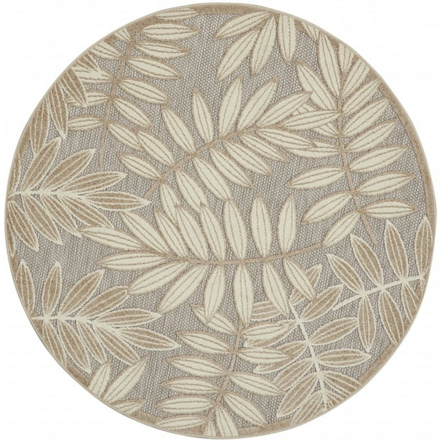 homeroots outdoor 384955 4’ Round Natural Leaves Indoor Outdoor Area Rug