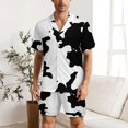 thumbnail image 2 of PRIYAL Cow Pattern Mens Short Sleeve Pajama Set Satin Silk Sleepwear 2 Piece Pjs Loungewear, 2 of 6