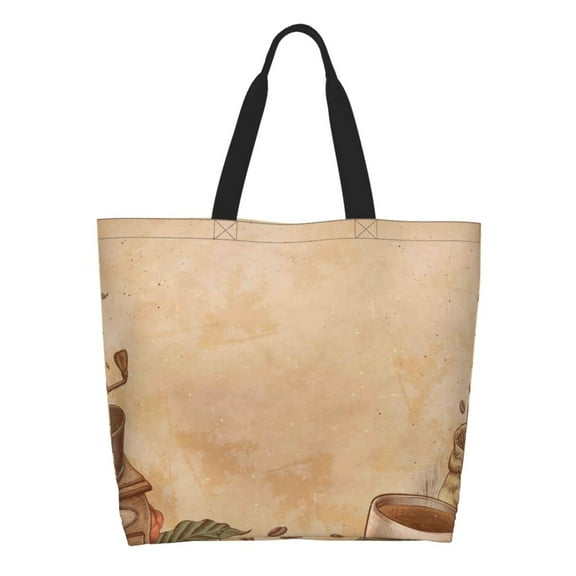 Xecao Engraved Coffee On Kraft Paper for Tote Bag for Women, Tote Shoulder Bag with a littlw pocket and Handbag for Travel, Work