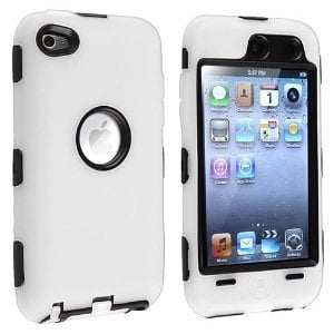 Hybrid Skin Hard Silicone Armor Case Cover for Apple iPod Touch 4G, 4th Generation, 4th Gen 8GB / 32GB / 64GB - White/Black