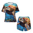 thumbnail image 4 of Lsque Colorful Underwater Sea Turtle Women's Short-Sleeved Pajama Set - 2 Piece Soft and Lightweight Sleepwear Set-Small, 4 of 9