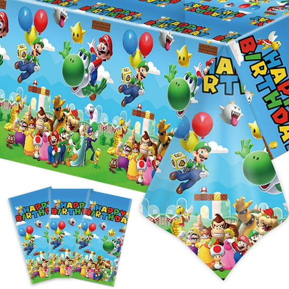4 PCS Mario Birthday Decorations Tablecloths Disposable Plastic Rectangle Mario Party Tablecloth for Mario Birthday Party Supplies, 87 X 51in
