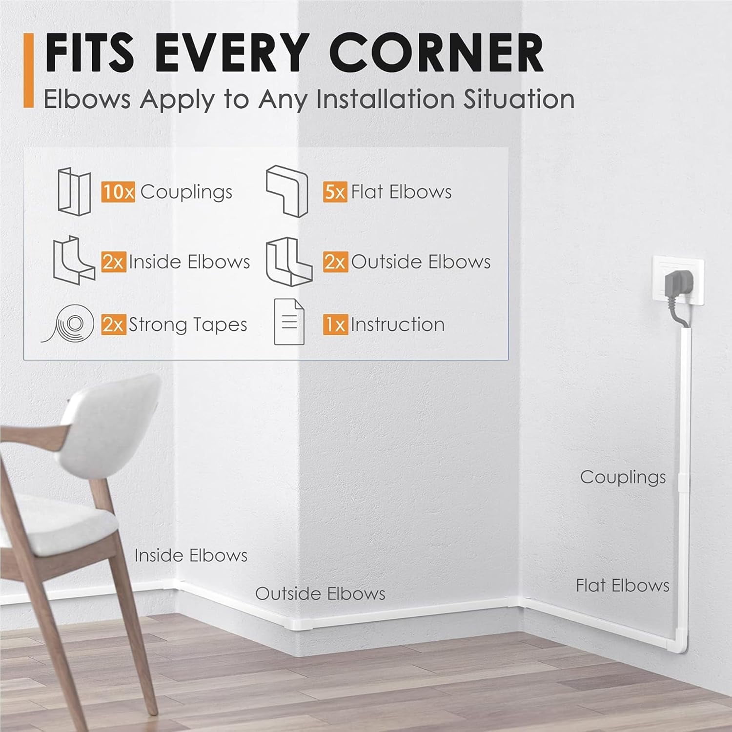 FEFEFW-236in Cord Hider, One-Wire Cord Covers for Wires on Wall, Easy-to-Install Cable Hiders for Mounted Tv, Cable Management Kit, Cable Raceways, W0.59 H0.4in, White