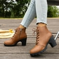 thumbnail image 5 of Lovzfmll Ankle Boots for Women, Leather Ankle Chunky Heel Lace Up, Chunky Mid Heel Round Toe Military Chunky Leather Boots Casual Fall Brown Boots, 5 of 9
