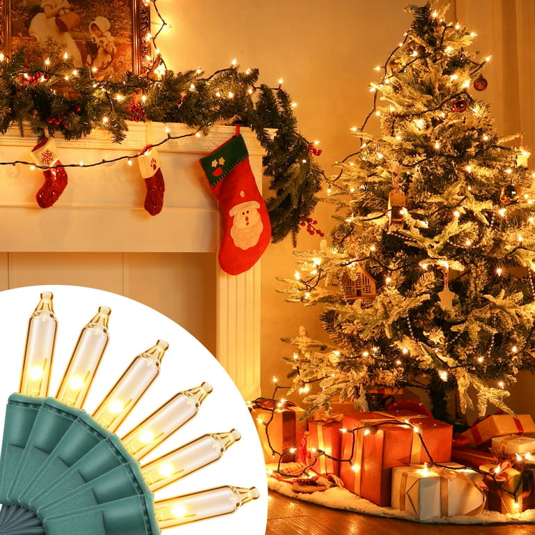 Toodour Clear Christmas Lights 49.2ft 150 Count Incandescent Bulb Mini String Lights Connectable Green Wire Xmas Tree Lights for Indoor Outdoor