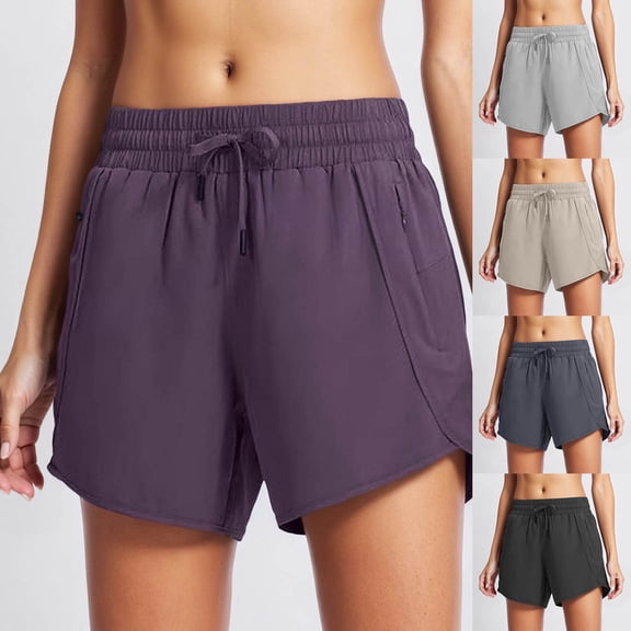 Gym Shorts Women High Waist Running Shorts for Lightweight Athletic Workout Shorts with Side Pockets and Zipper