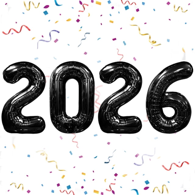 Globos YOUDICT 2026 negros de 16 pulgadas para decoración de Año Nuevo