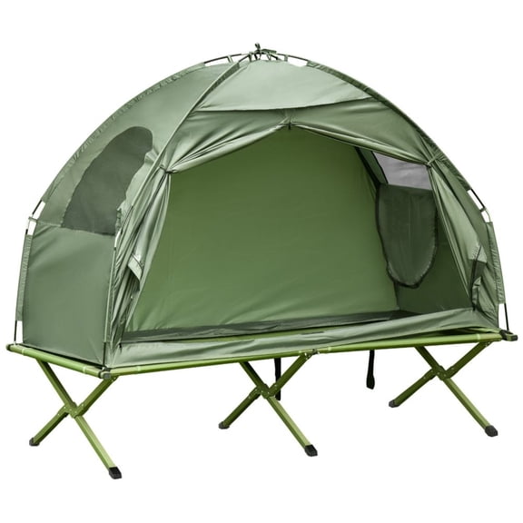 2-in-1 Folding Camping Cot with Tent 1-Person Elevated Outdoor Bed with Carry Bag Supports 225 lbs for Backpacking Beach Garden