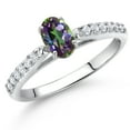 thumbnail image 2 of Gem Stone King 10K White Gold Green Mystic Topaz and White Lab Grown Diamond Engagement Ring for Women (0.78 Cttw, Oval 6X4MM, Gemstone Birthstone, Size 9), 2 of 4