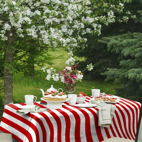 LYCAQL Stripe Indoor Outdoor Tabletop Collection Stain Resistant Waterproof 54x108 Rectangle Tablecloth Nautical Red Tablecloth Table Flag Party Decoration