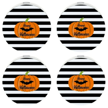 

Plug in Led Night Light with Auto Dusk to Dawn Sensor White Nightlights for Hallway Bedroom Kids Room Kitchen Stairway 4 Pack Halloween Candy Pumpkin Bat Stripes