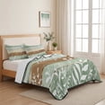 thumbnail image 5 of Quilts Twin Size, Teal Brown Botanical Soft Comforter Bedding Set for Bed, Farmhouse Wooden Leaves Lightweight Quilted Bedspread with Pillow Cover(2 Pieces) for All Season, 68x86 Inch, 5 of 9