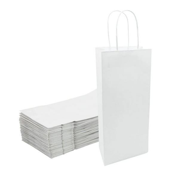 CHUNYAN Brown Kraft Paper Wine Bags with Handles, 50PCS Gift Bottle Bags for Christmas, Wedding, Party Favor Bags