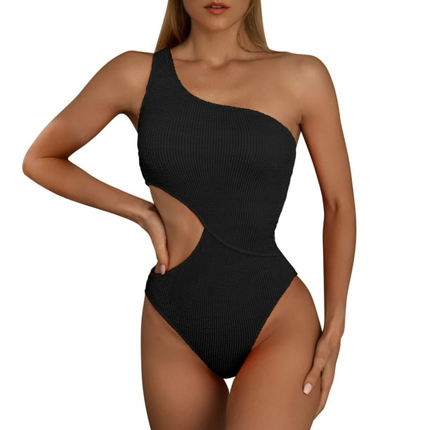 WILLBEST Trajes de Baño Mujer Natacion Mujer Color Sólido Volante Sexy Un Hombro Cintura Recorte Bikini Traje de Baño