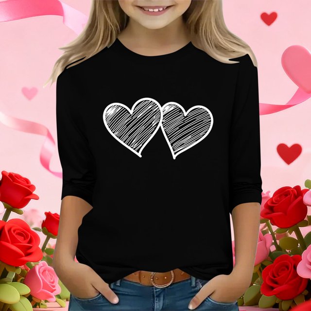 Blusas y camisas de manga larga con cuello redondo y estampado infantil, manga 3/4/cuello redondo tres cuartos, camisa y top para niños, top de poliéster para niños